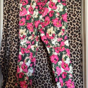 H&M Vibrant Floral Ankle Pants - Pink, Green, White